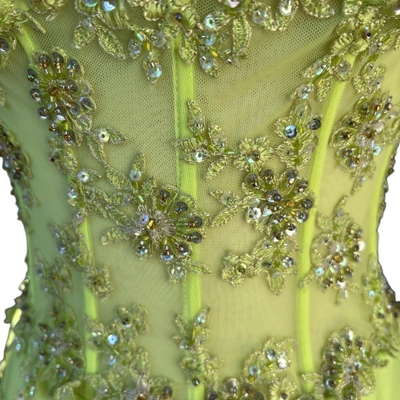 Y2K Cache Fairy Strapless Prom Dress Green Embellished Sequin Ruffles Whimsy XS - Picture 10 of 16